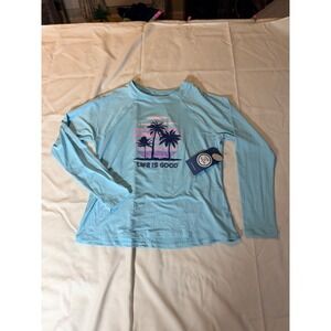 Life is Good Womens Rash Guard Light Blue Palm Tree UPF 50+ LG4931C Large
